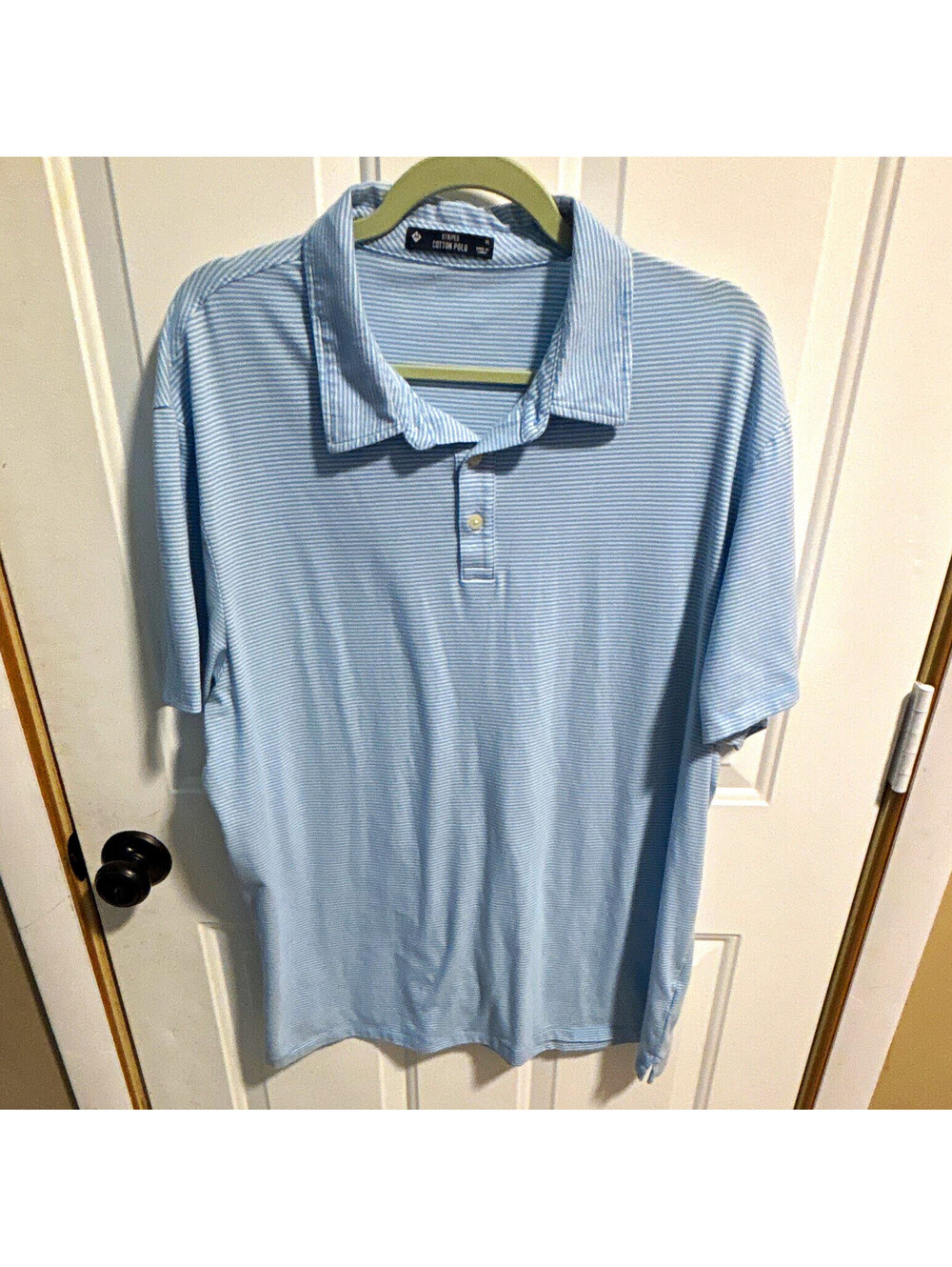 Men’s XL Blue/White Striped Cotton Collared Short Sleeve Polo Shirt Button